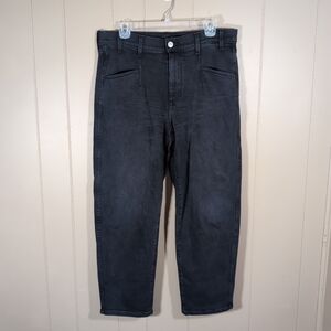 AYR The Beat Barrel Leg Cropped Jeans Size 31 Black High Rise Pants